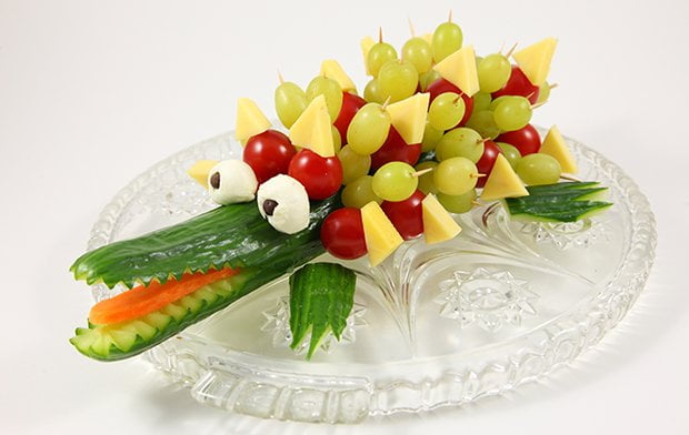 Decorated Cucumber Crocodile With Grapes Recipe