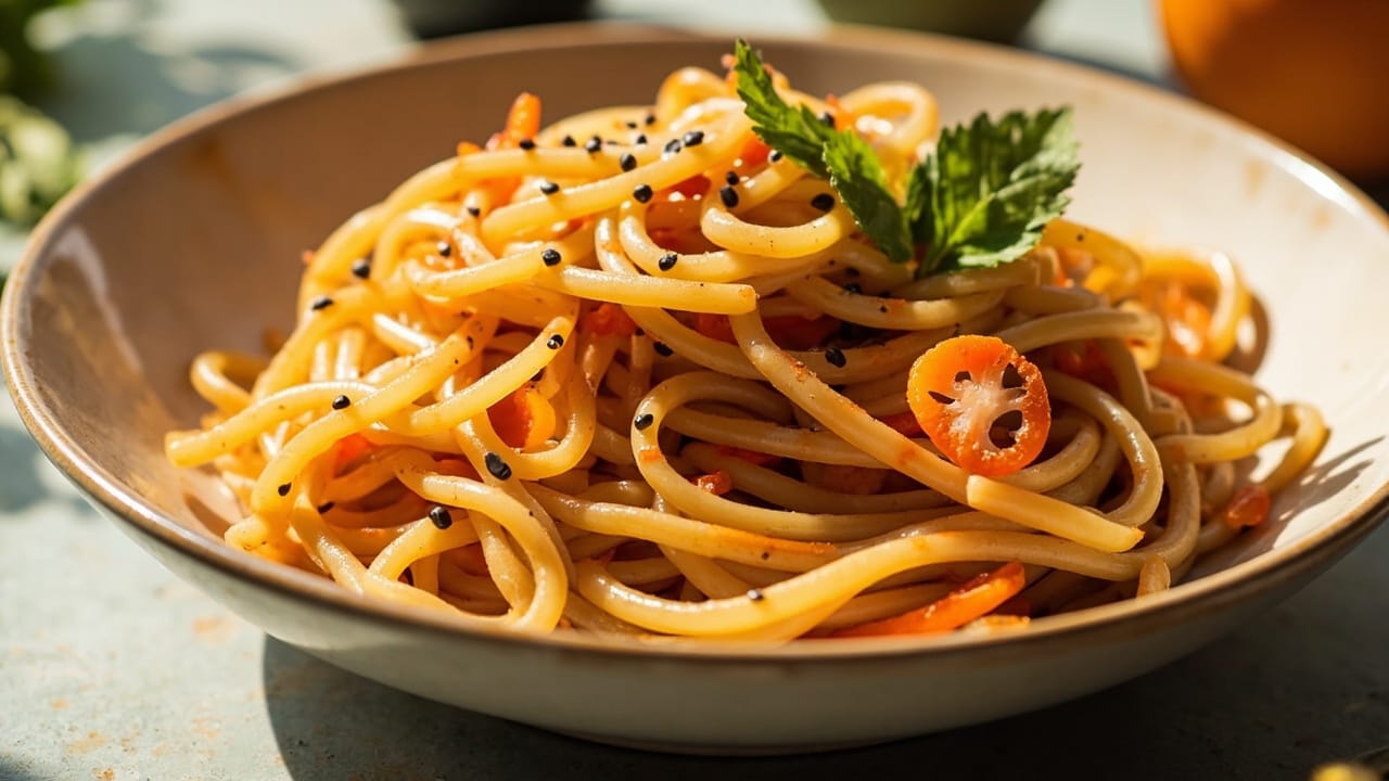 Potato noodles with poppy seeds and orange sauce recipe image 1 Potato noodles with poppy seeds and orange sauce recipe - illustration 1