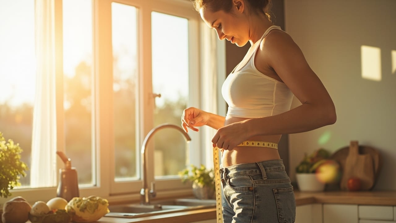 effective slimming tips - woman measuring waist near sunny window